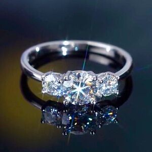Certified 18k Gold 2Ct 3 Stone Diamond Engagement Ring ~ Anniversary Band 925